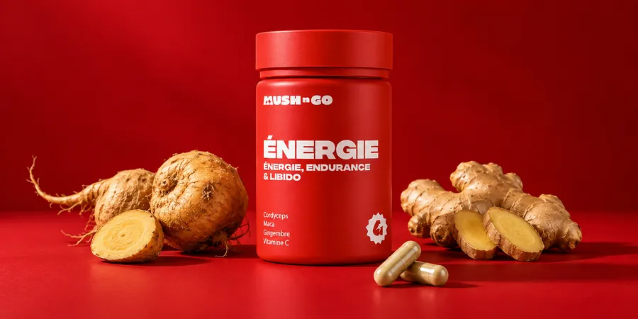 Energie von Mush N Go mit Kapseln, Macawurzel und Ingwer